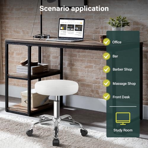 White Adjustable Swivel Salon & Spa Rolling Stool with Wheel - BFTOU