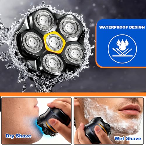 Magnetic 6-Blade Head Shaver Replacement Heads for 6D Electric Razors - Black 4PCS