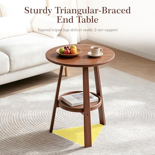 Brown 2-Tier Bamboo Round Side Table - Mid-Century Modern End Table