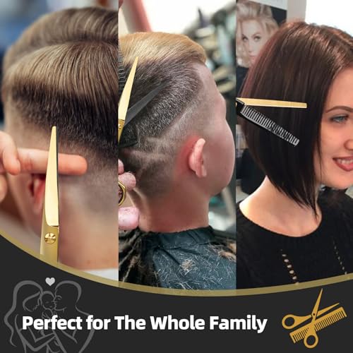 3-Piece Hair Cutting Scissors Set - Black & Gold 6.5" Barber Shears