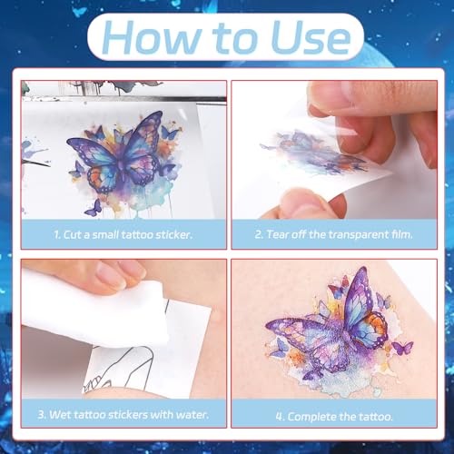 Blue Bow Temporary Tattoos - 200+ Blue Coquete Birthday Decorations Bow Themed Party Favors Ribbon Tattoo Stickers Gifts Wedding Birthday Bridal Shower Supplies Prizes Rewards for Girl Women