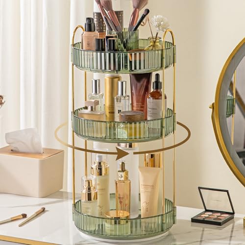 Gem Green 3-Tier Rotating Makeup Organizer for Vanity & Perfume Storage