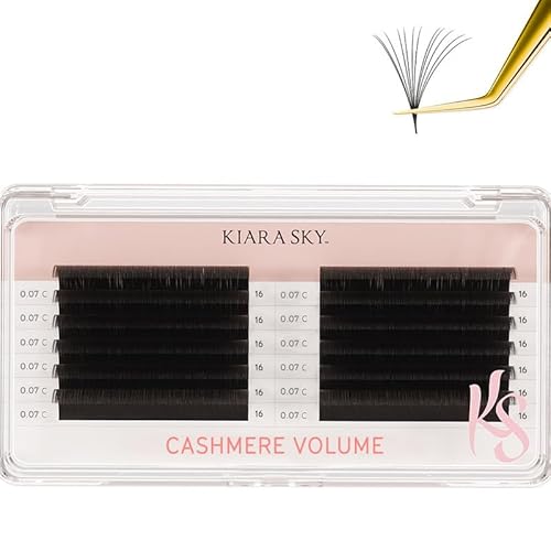 KIARA SKY LASH Cashmere Volume Lash Extensions | Premium Cashmere Lash Extensions | Soft Semi-matte natural finish | For Professional Eyelash Extensions Use Only | Black, (C-0.07-16MM)
