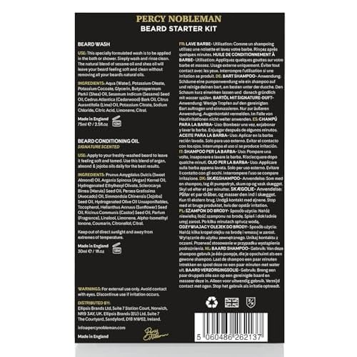 Percy Nobleman Beard Starter Kit, A Beard Grooming Kit Containing Beard Oil and Wash, 30ml / 75ml
