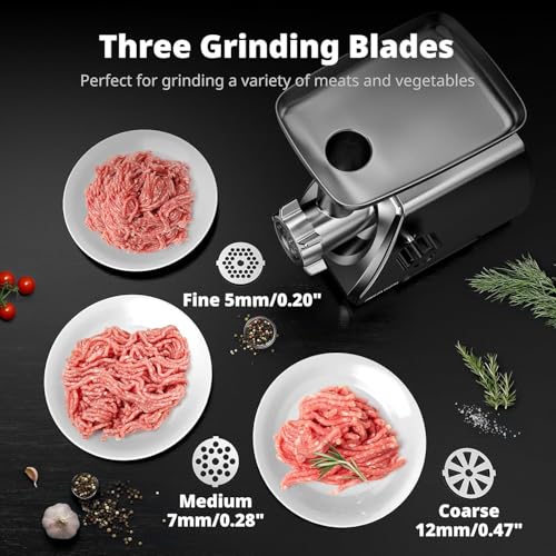 AIRMSEN Medium Electric Meat Grinder & Sausage Maker - Heavy Duty Stainless Steel, 3 Plates, Blades, Kubbe Kit, Quiet Home Kitchen