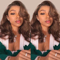 Brown Color 16-inch Human Hair Bob Wig - Glueless, Pre-Styled, Realistic Lace Closure