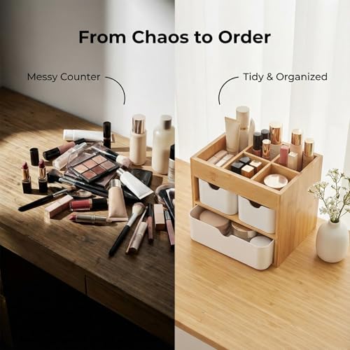 Small Bamboo Makeup Organizer 5.7"D x 8"W x 7.5"H - Ninebendstreams