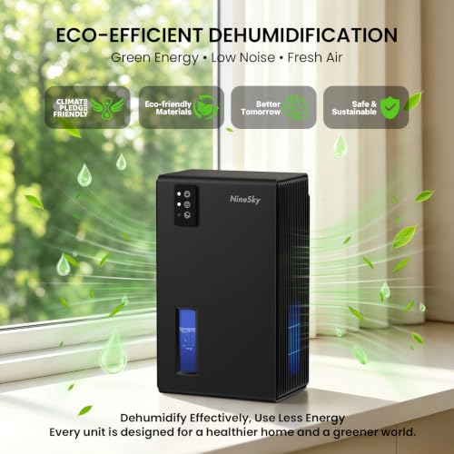 NineSky Black 1000 Sq.Ft Dehumidifier with 95oz Water Tank, Quiet & Smart Auto Shut-Off