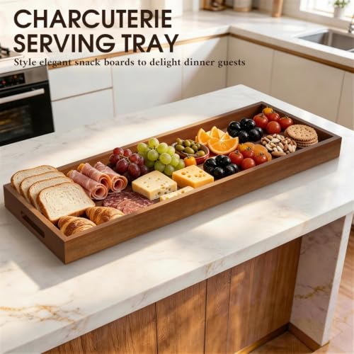 Maoname Extra Large Black Walnut Wooden Ottoman Tray 36 x 12 Inches