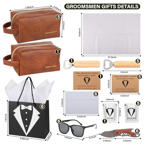 54Pcs Groomsmen Gift Set of 6 Proposal Gift Box with Toiletry Bags Whiskey Glasses Sunglasses Knives & More - Variation of THIS listing
