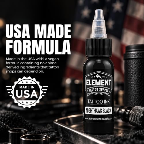 Element Tattoo Supply Nighthawk Black Tattoo Ink 8 oz Bottle - Studio Grade, Smooth Flow, Bold Black Saturation