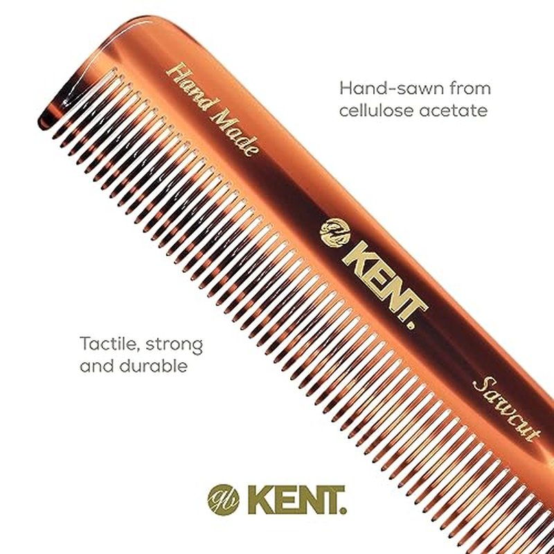 Kent FOT Fine Tooth Handmade Pocket Comb for Men, Women and Kids, Hair Comb Straightener for Everyday Grooming and Styling, Beard and Mustache, Saw Cut, Hand Polished, Made in England