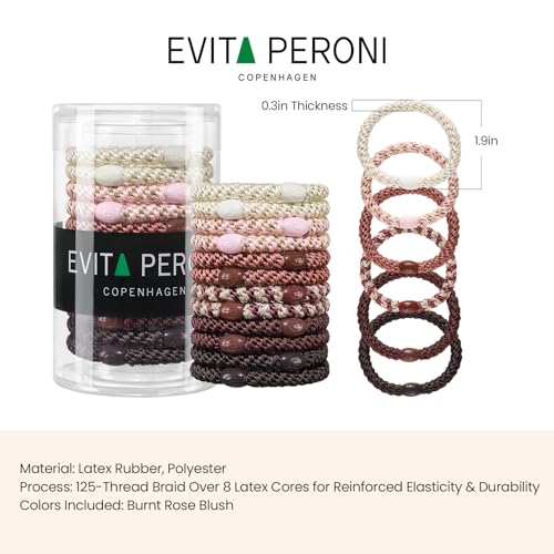 EVITA PERONI Burnt Rose Blush Hair Ties 12 Pack for Thick Hair, Secure Hold