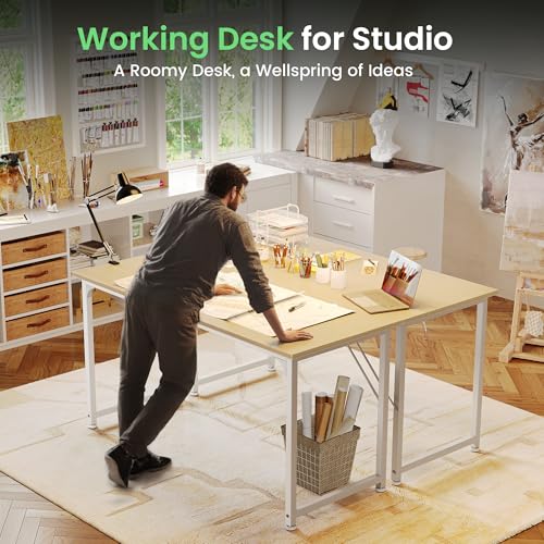 Huuger Maple 54 Inch Computer Desk with Storage, Modern Office & Gaming Workstation
