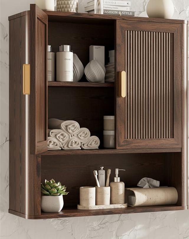 INNOD Walnut Over Toilet Bathroom Storage Cabinet with Adjustable Shelves