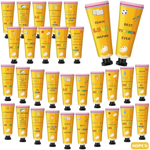 Teacher Appreciation Hand Cream Set with 10 Scents - 80 Pcs Travel Size Moisturizers - Pencil Design Gift for Teachers & Graduation - Variation 80