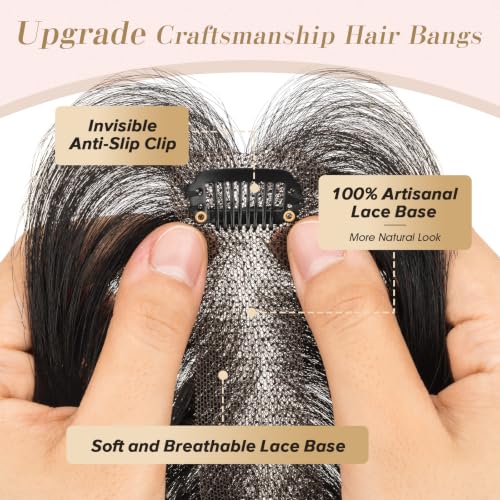 10 Inch Human Hair Toppers with Wisp Side Bangs Clip-in Full Cover Lace Base - Natural Black