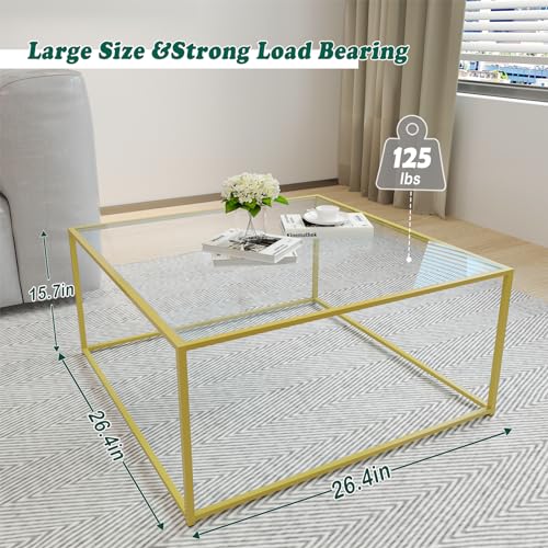 Gold Glass Coffee Table Modern Center Table for Living Room Minimalist Design