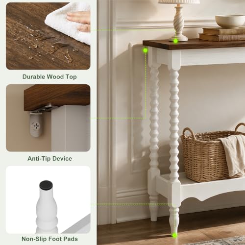 White Brown 2-Tier Console Table for Entryway & Living Room - 41.3x13.8x33.5in