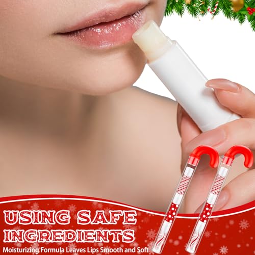 24 Pack Christmas Lip Balm Bulk Peppermint Candy Flavor Lip Balm with Candy Cane Tubes Christmas Party Gifts Stocking Stuffers Holiday Employee Staff Teacher Appreciation Gifts for Women(Stylish)