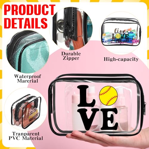 Reginary 12 Pcs 7 x 4.7 x 2.4'' Softball Makeup Bag Softball Gifts for Team Clear PVC Softball Cosmetic Case Softball Goodie Bag Stuffers Accessories for Woman Toiletry Zipper Pouch Team Party Favors