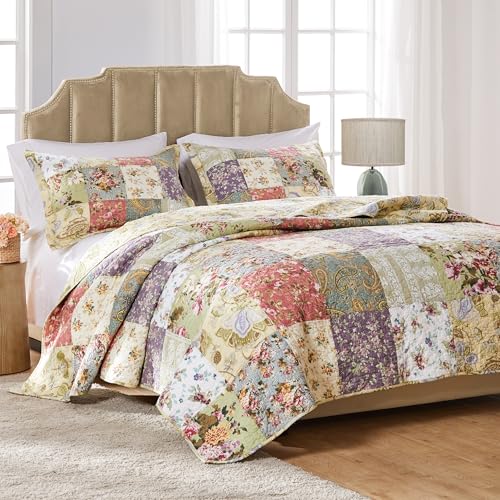 Full/Queen Cotton Patchwork Reversible Quilt Set - Blooming Prairie, 3-Piece