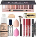 All in One Makeup Kit For Girls 12 Colors Naked Eyeshadow Palette, Nude Foundation Face Primer, Makeup Brush, Makeup Sponge, Eyebrow Soap Kit Brows Gel, Winged Eyeliner Stamp Makeup Set (SetA)