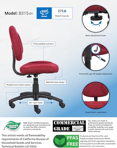 BOSS Deluxe Fabric Task Office Chair Burgundy Adjustable Lumbar Support