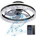 Low Profile Flush Mount Ceiling Fan with Light, Bluetooth Speaker & Remote - Black