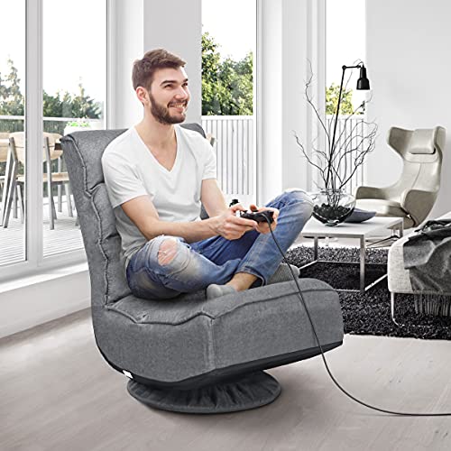 GIANTEX 360 Degree Swivel Gaming Chair Grey - Adjustable & Foldable Floor Seat