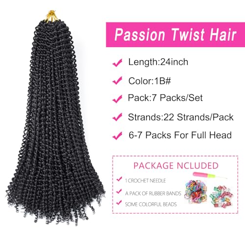 Ubeleco Passion Twist Hair 24 Inch Water Wave Crochet Hair - 7 Packs, 154 Strands, 1B
