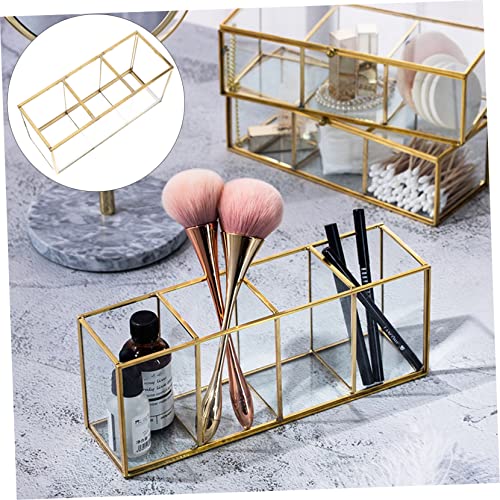 Box Cosmetic Storage Box Large Cosmetic Display Case Brush Organizer Glass Makeup Organizer Storage Cubes with Lid Brush Desktop Alloy Office Jewelry