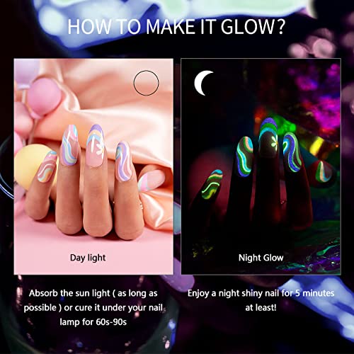 Glow in The Dark Nail Art Gel Set - 12 Pastel Colors with Fine Brush