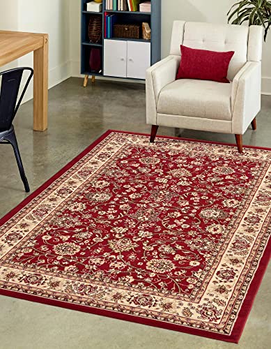 5'3 x 8' Burgundy and Cream Area Rug - Sialk Hill Collection, Unique Loom