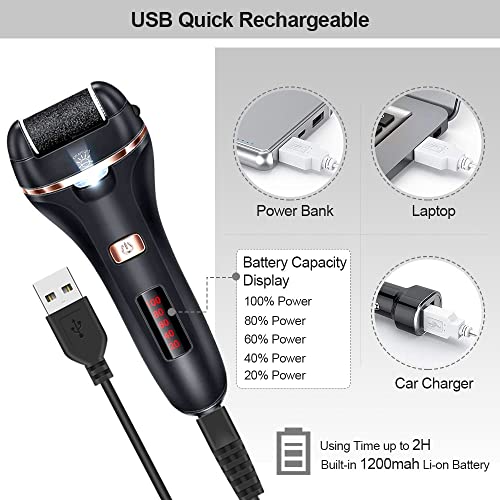 Black Electric Callus Remover & Pedicure Set - Rechargeable Foot Care Kit with 3 Roller Heads & 2 Speeds