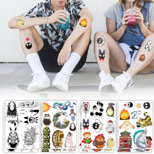 Pounchi Japanese Anime Temporary Tattoos (8 Sheets) Gifts Anime Decor Cosplay Waterproof Temporary Tattoos Cartoon Stickers Party Favors Supplies for Teens Man Woman