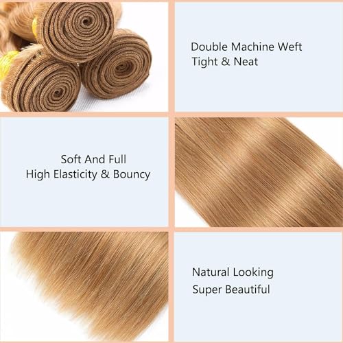 Honey Blonde Straight Hair Extensions - 3 Bundles 20 22 24 Inches - Unprocessed Virgin Human Hair