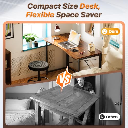 Huuger 39.4 Inch Foldable Computer Desk with Rustic Brown Finish - Compact Small Space Table