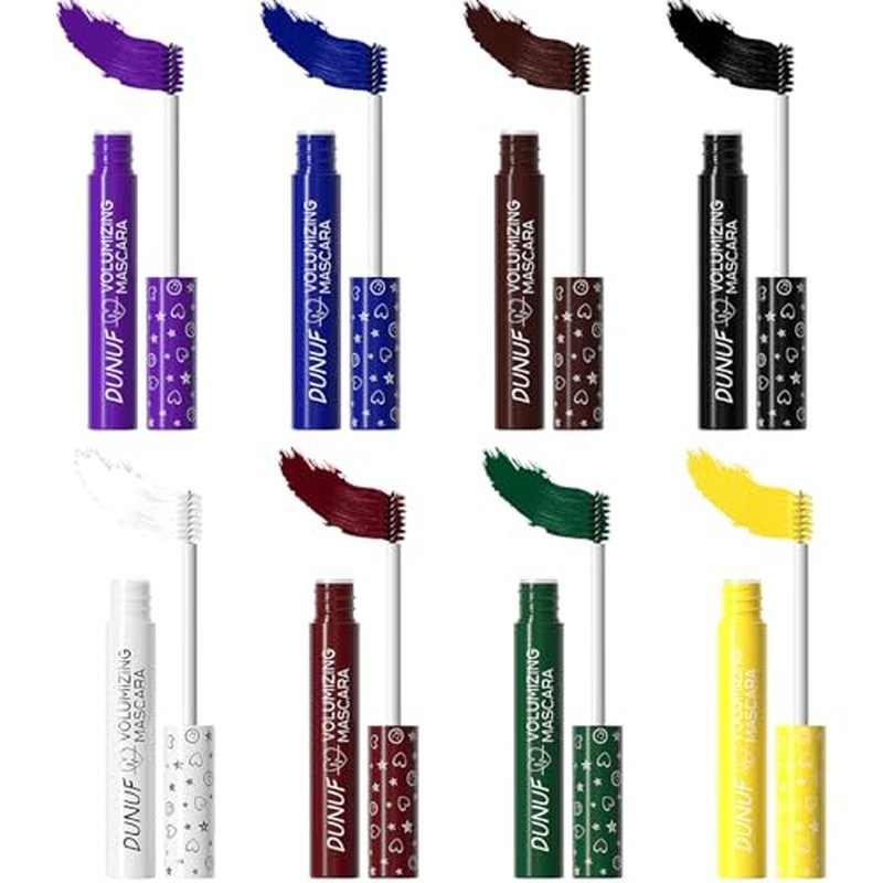 FantasyDay Smudge-Proof Colorful Mascara Set Liquid Lash Extensions Cosmetics, 8 Pcs Washable Volumizing Lengthening Defining Curling No Clumping Mascara Premium Xmas Eye Makeup Gift Set