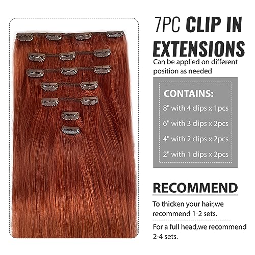 Auburn Clip-In Hair Extensions 7 Pcs 70G 12 Inch Real Human Hair - Variation #135