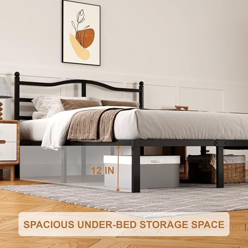 Snaye 14-Inch King Size Bed Frame with Headboard, Heavy Duty Metal Platform, Easy Assembly