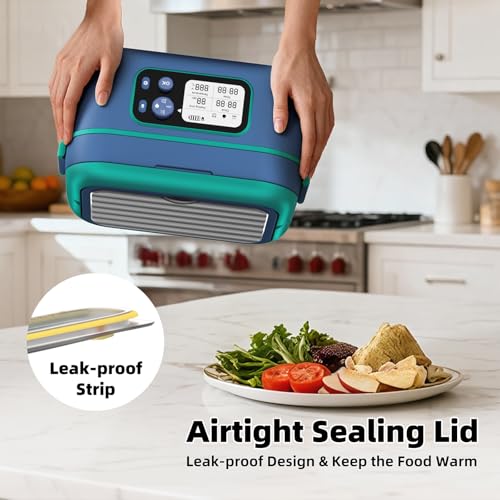 Blue Cordless Heated Lunch Box for Adults XL 6.3 Cups Smart Self-Heating Food Warmer