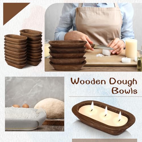 Nuogo Brown Wooden Dough Bowls Set 20 Pcs Rustic Hand Carved Kitchen Decor