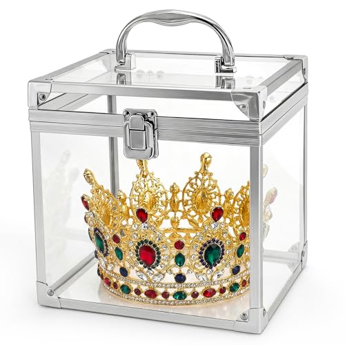 Acrylic Crown & Cosmetic Storage Box with Locking Latches - Portable Vanity Organizer for Pageants & Travel