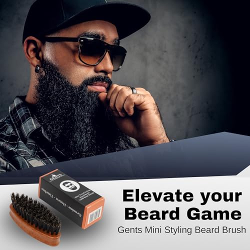 GENTS Wood Small Travel Beard Brush - Natural Boar Bristles with Wooden Grooved Handle Mini Size Portable (Small, 1, Count)