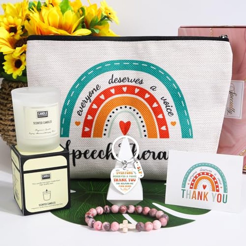 Keluna Speech Therapy Appreciation Gifts - 5Pcs SLP Gifts Set for Women, Speech Pathologist Therapist Thank You Birthday Christmas Gift, Makeup Bag, Bracelets, Keychain