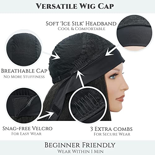 24 Inch Natural Black Kinky Straight Headband Wig - Glueless, Synthetic, for Black Women