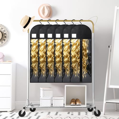 Black 12-Piece Extra Long Wig Storage Bags with Hanger and Labels - 31.5 Inch
