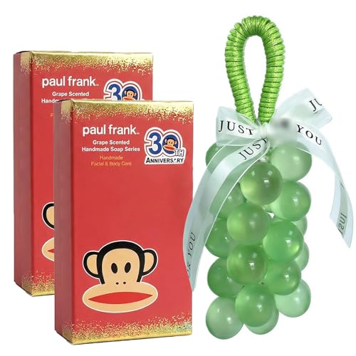 Paul Frank Grape Soap on a Rope Valentines Day Gifts- Handmade Decorative Soap, Natural Gentle Formula | Moisturizing Cleansing with Long-Lasting Fresh Grape Scent (2, transparent green)