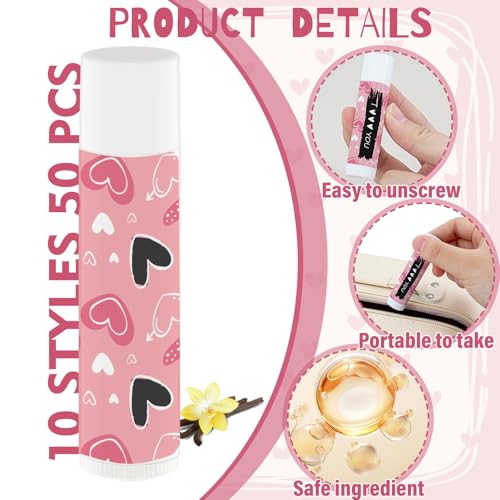 Nlicrst Pink Heart Lip Balm Gift Set for Valentine's Day - 50 Pcs Bulk Lip Care Favors & Party Supplies